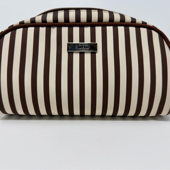 Soho Other - SOHO Brown Beige Striped Makeup Bag Cosmetic Case with Zipper Travel Organizer *